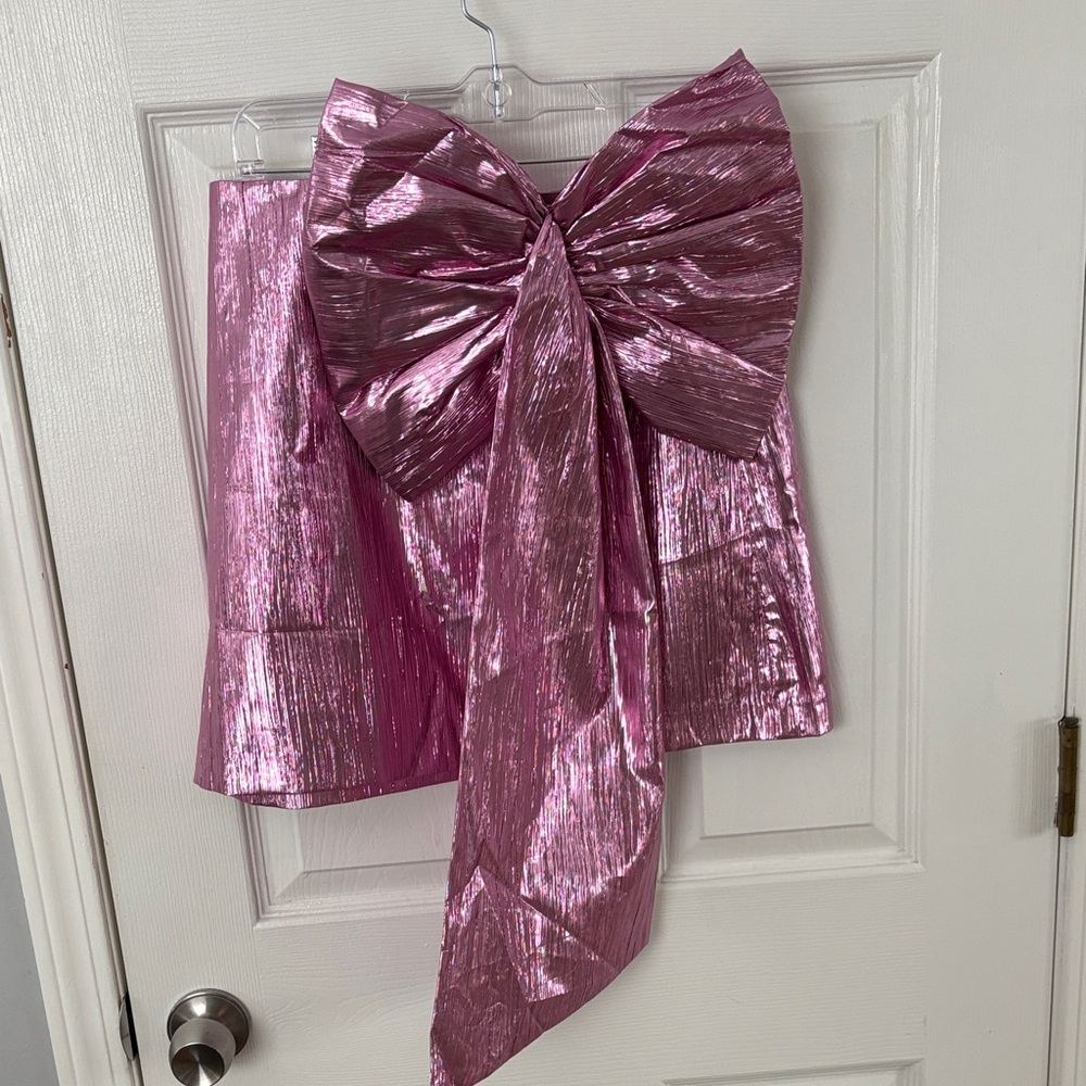 Pink Metallic Mini Skirt with Bow
